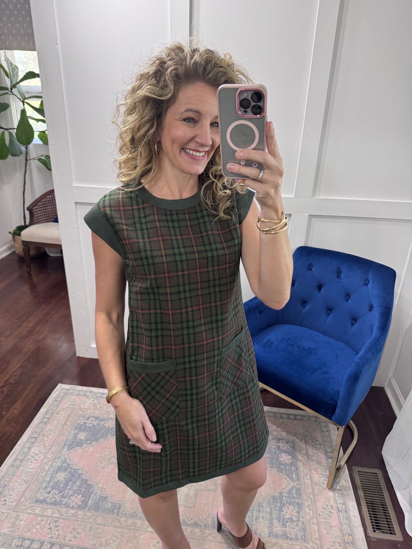 Green plaid dress