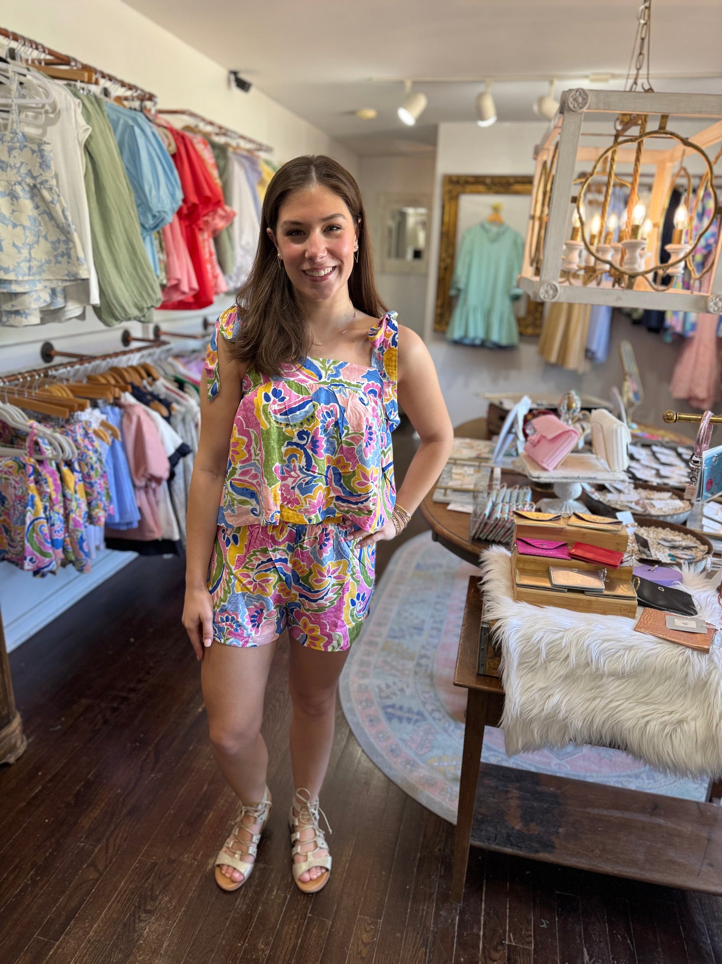 Pink blue yellow floral shorts