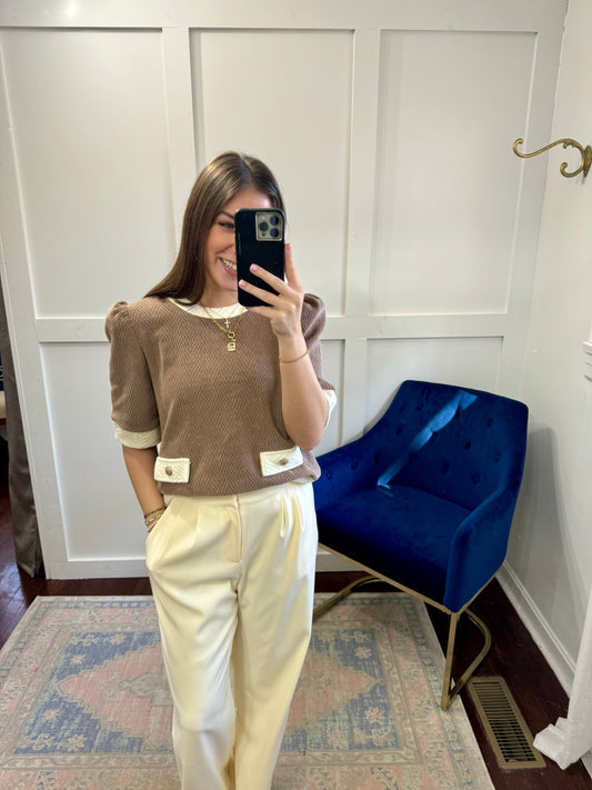 Taupe ivory corduroy top