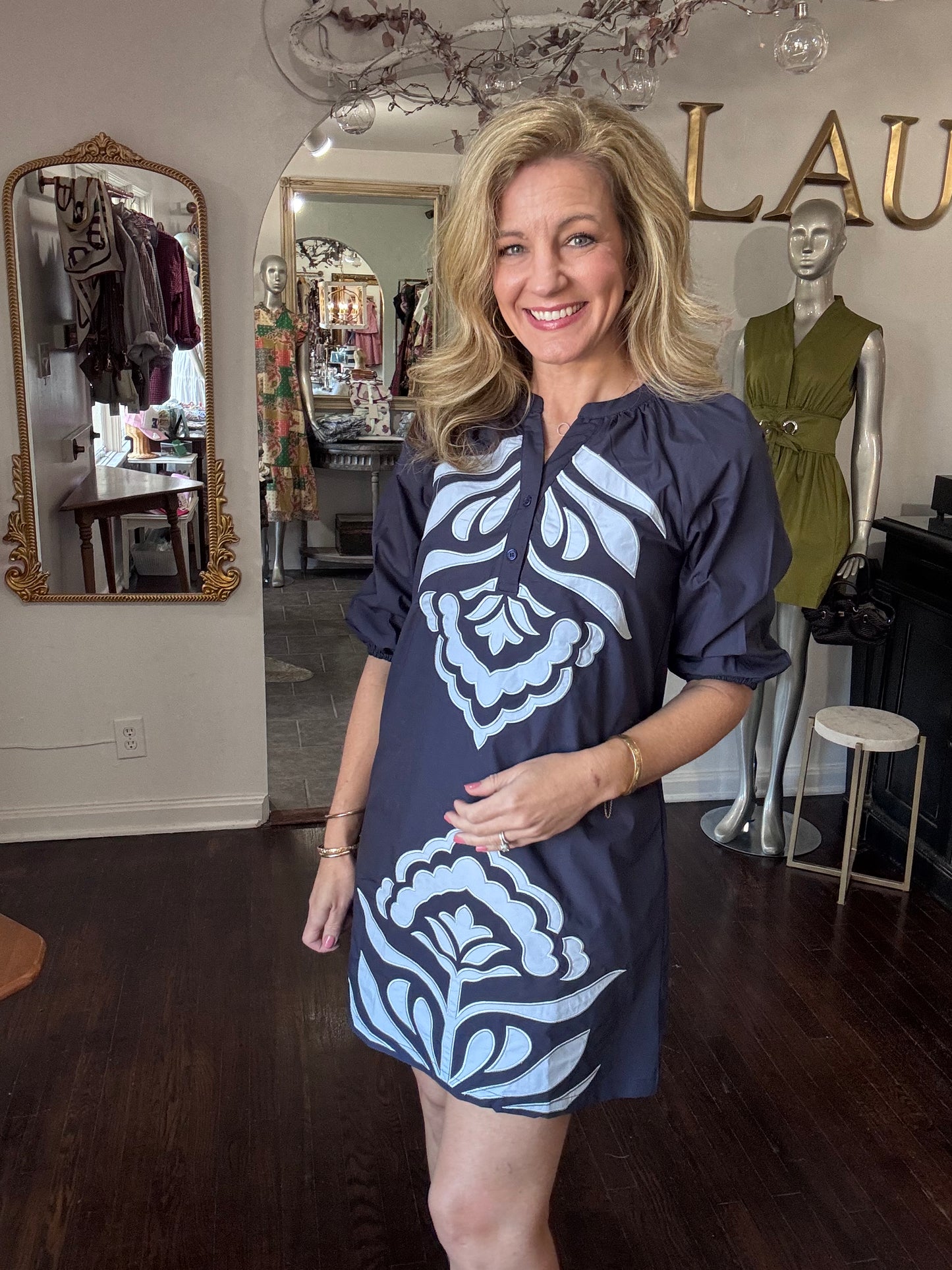 Navy blue embroidery dress