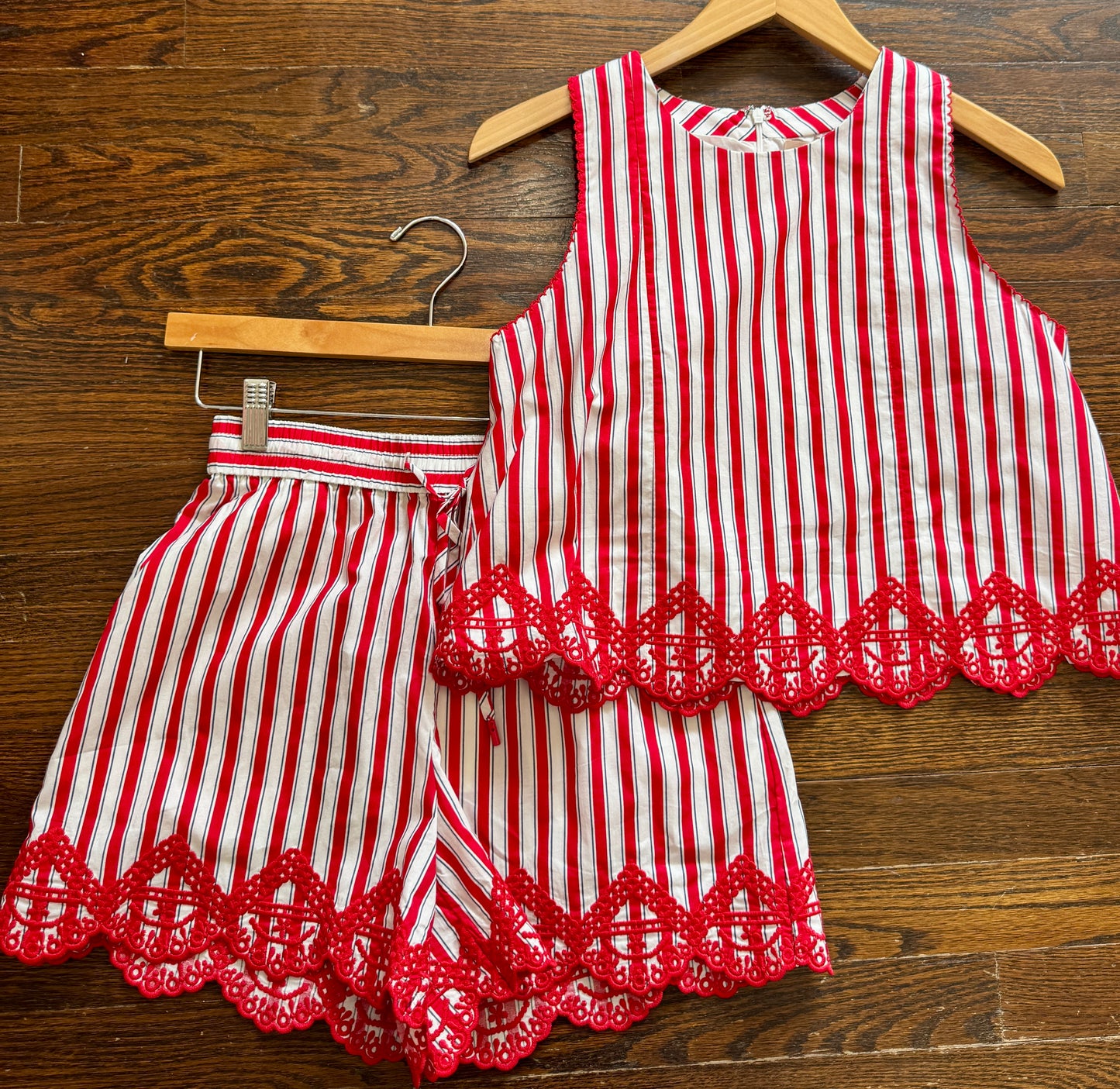 Red white blue embroidered top