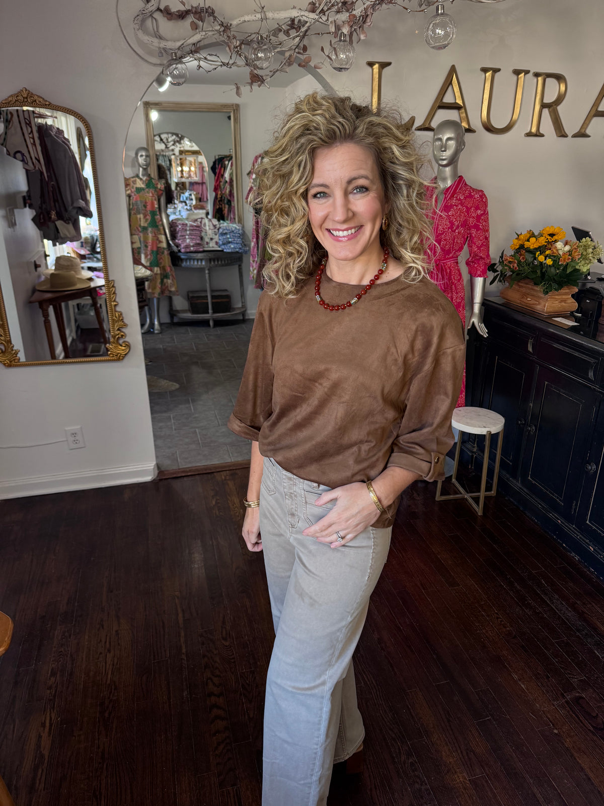 Chocolate brown wide sleeve top