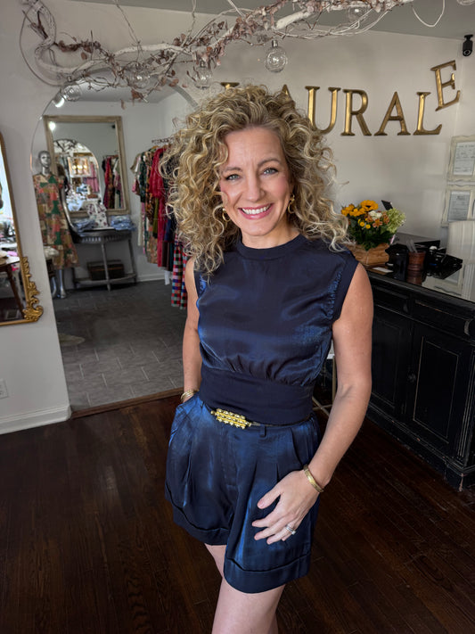 Navy taffeta top