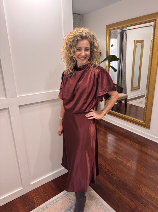 Burgundy satin skirt
