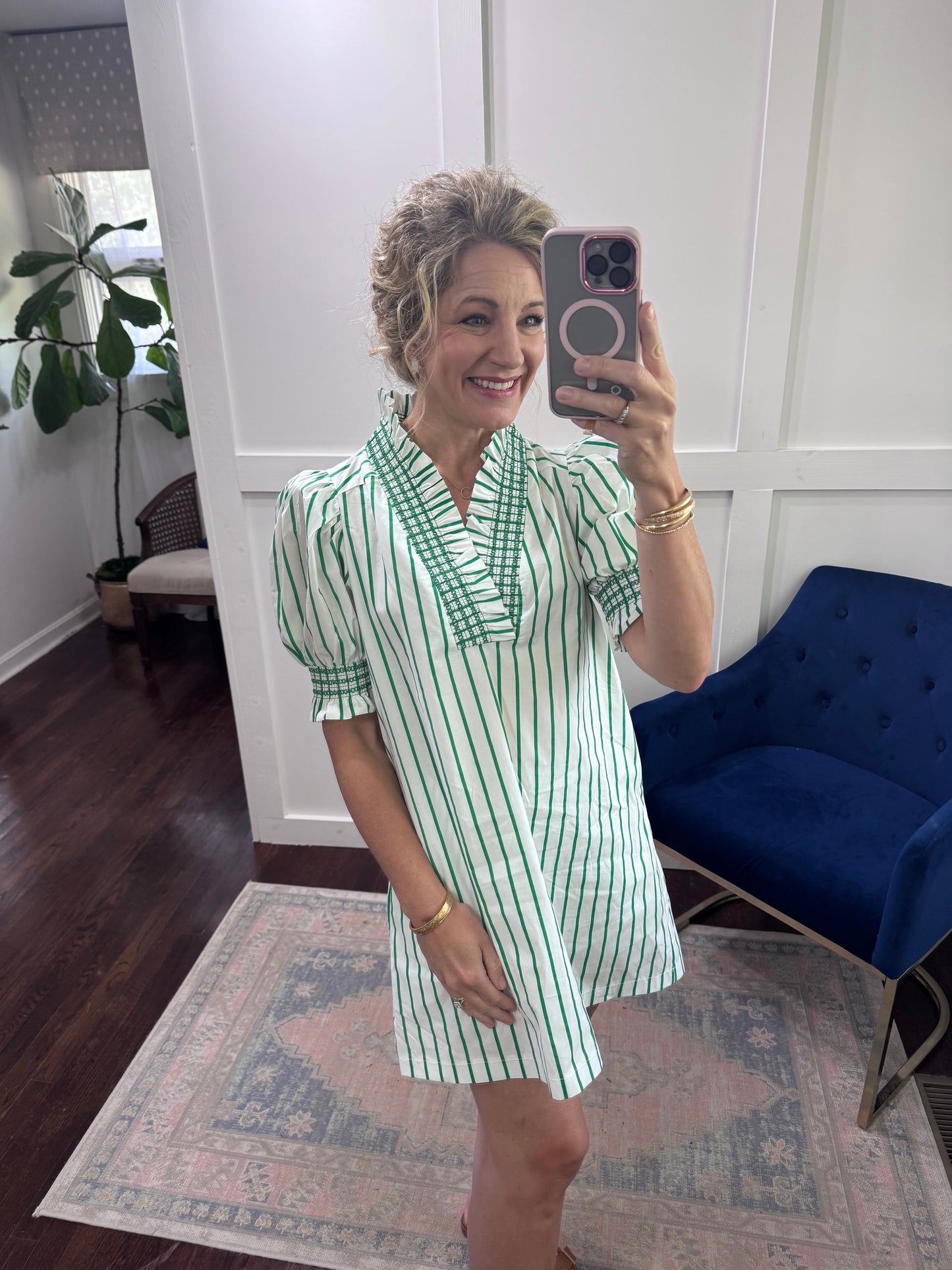 Green striped dress