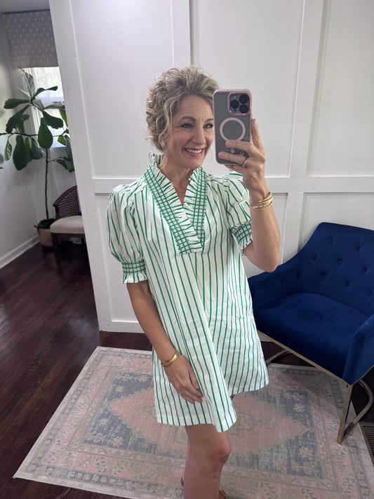 Green striped dress