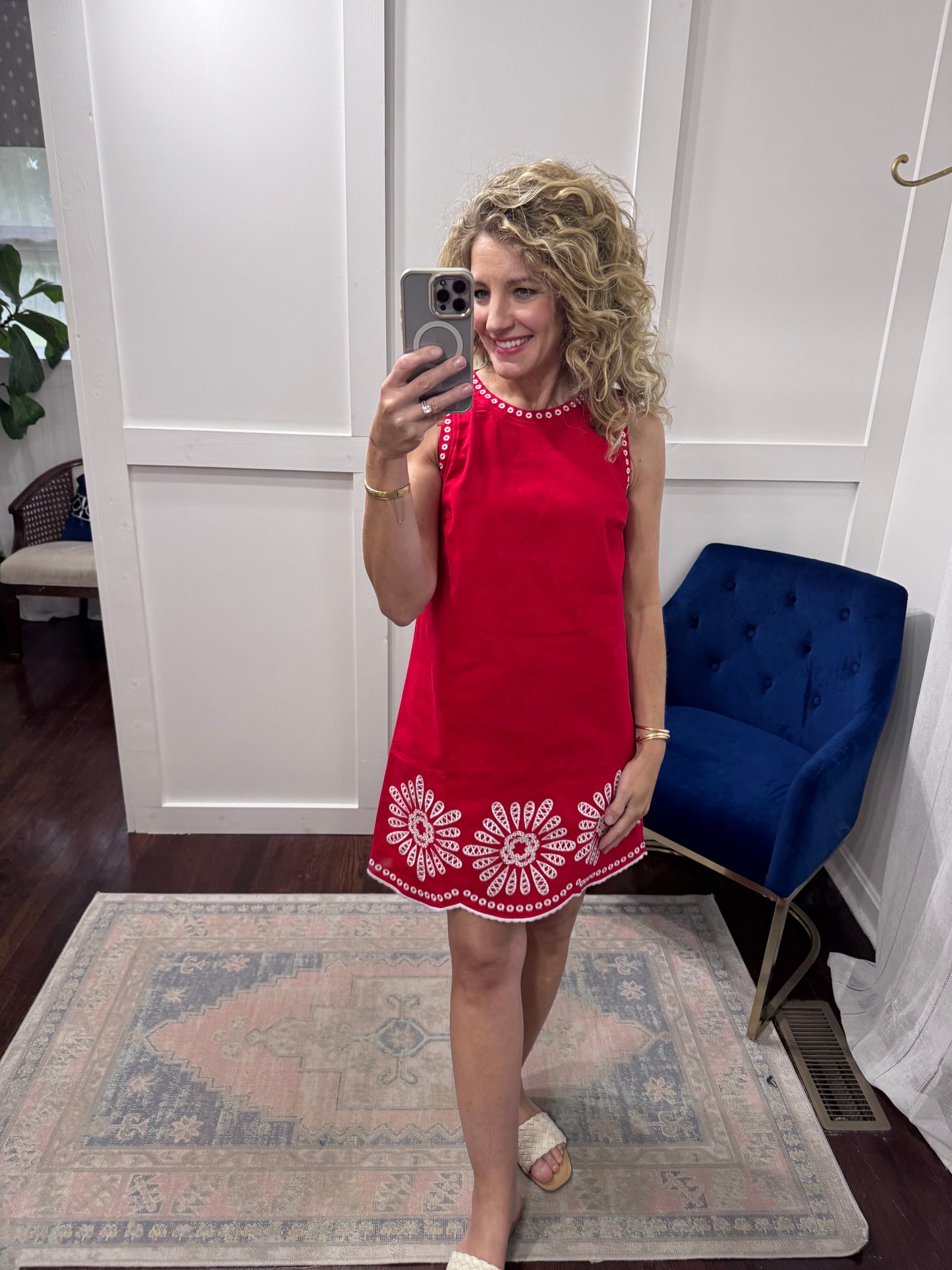 Red embroidered dress
