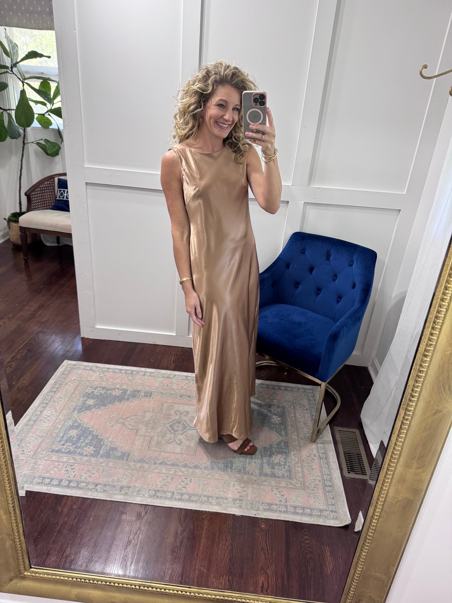 Champagne satin cocktail maxi