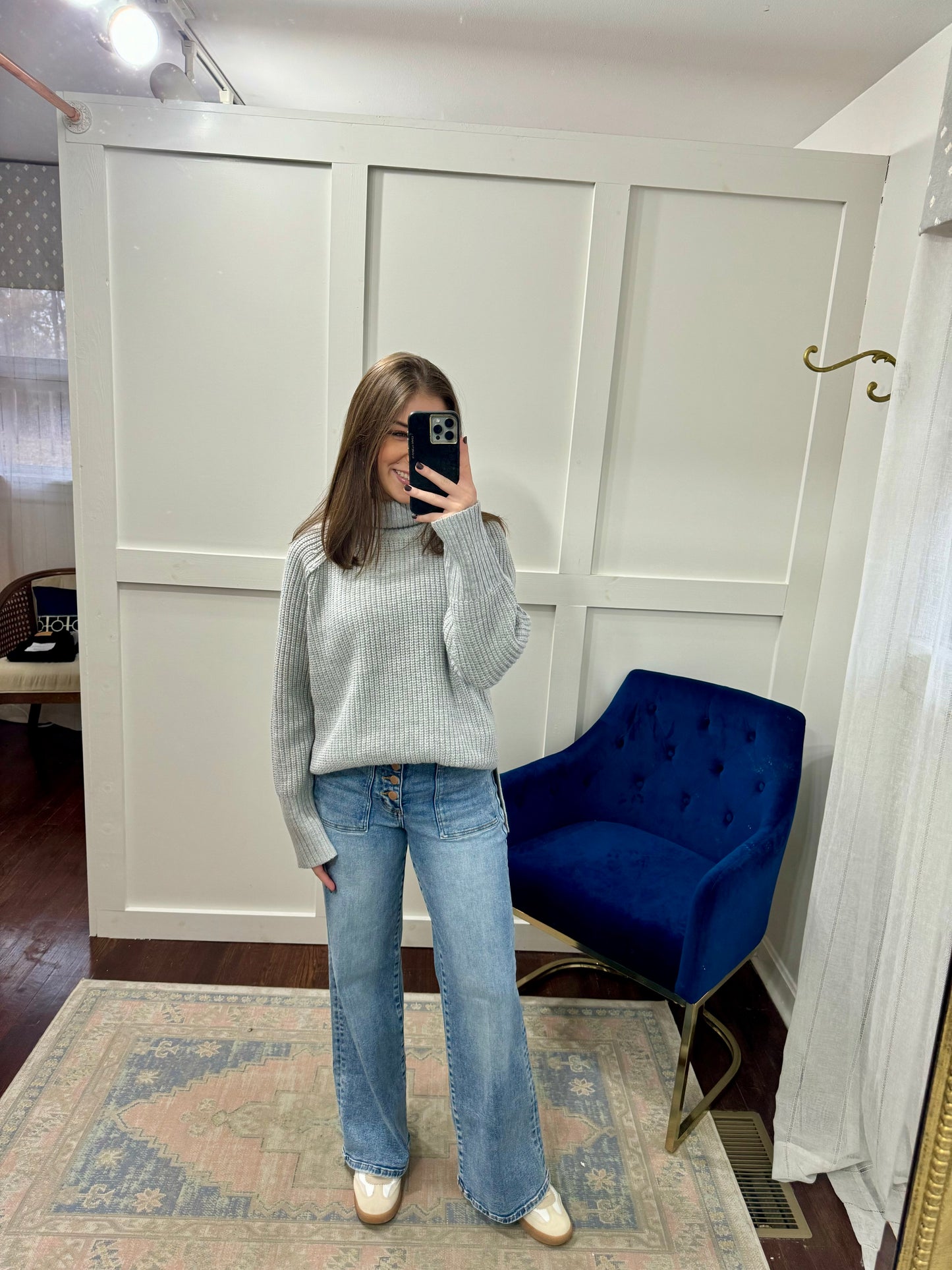 Grey turtleneck sweater