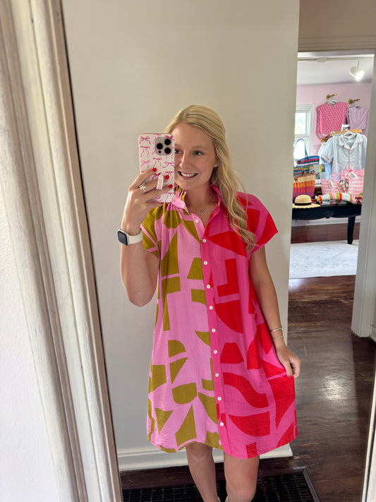 Pink and orange mix pattern dress