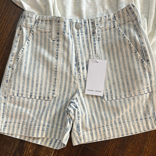 Julian railroad stripes light wash shorts