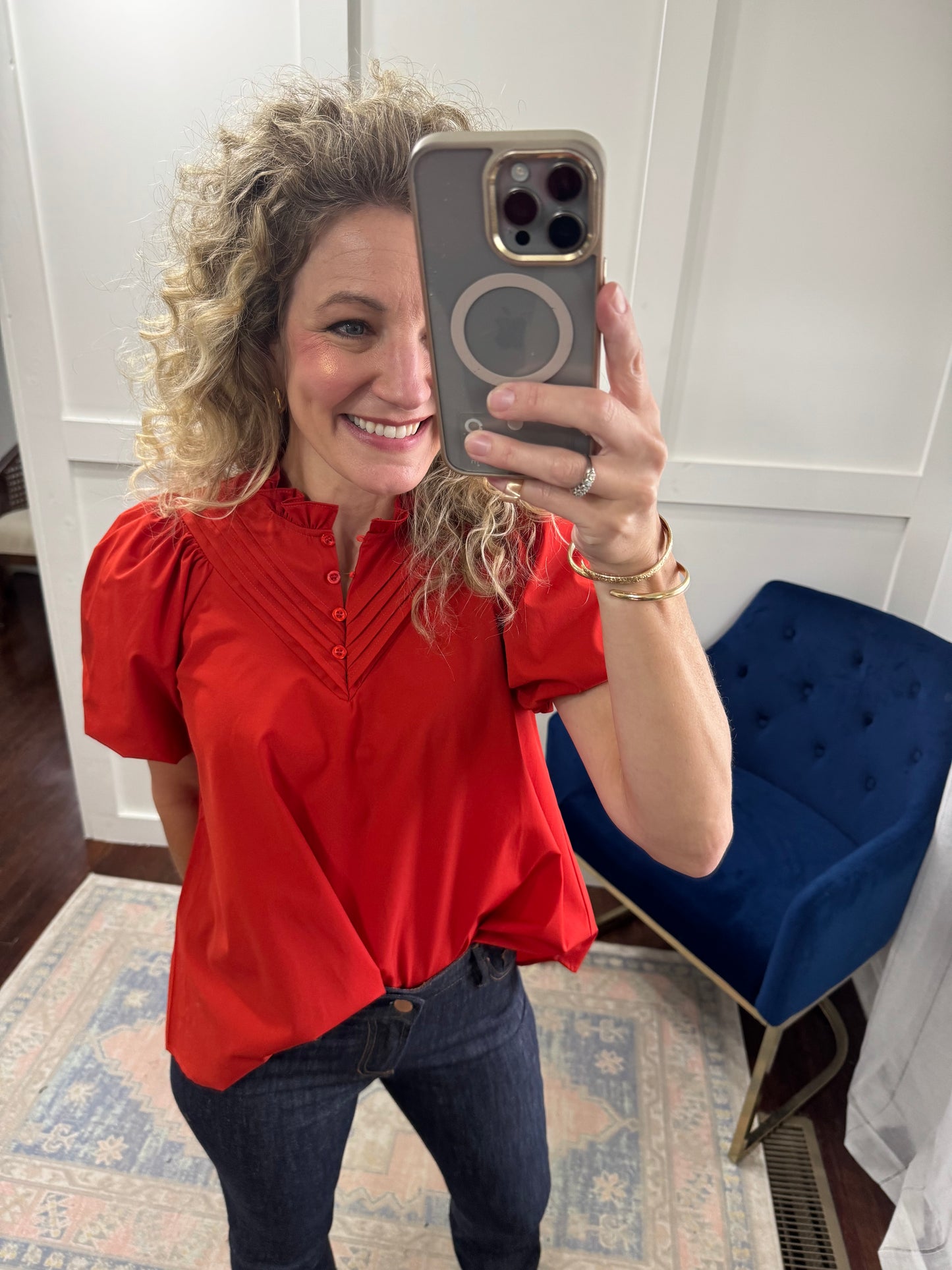 Tomato red pleated top