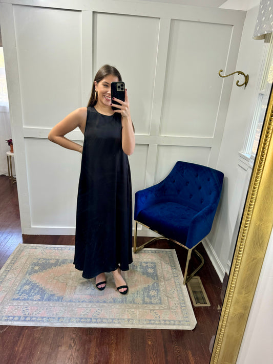 Black satin maxi tank dress