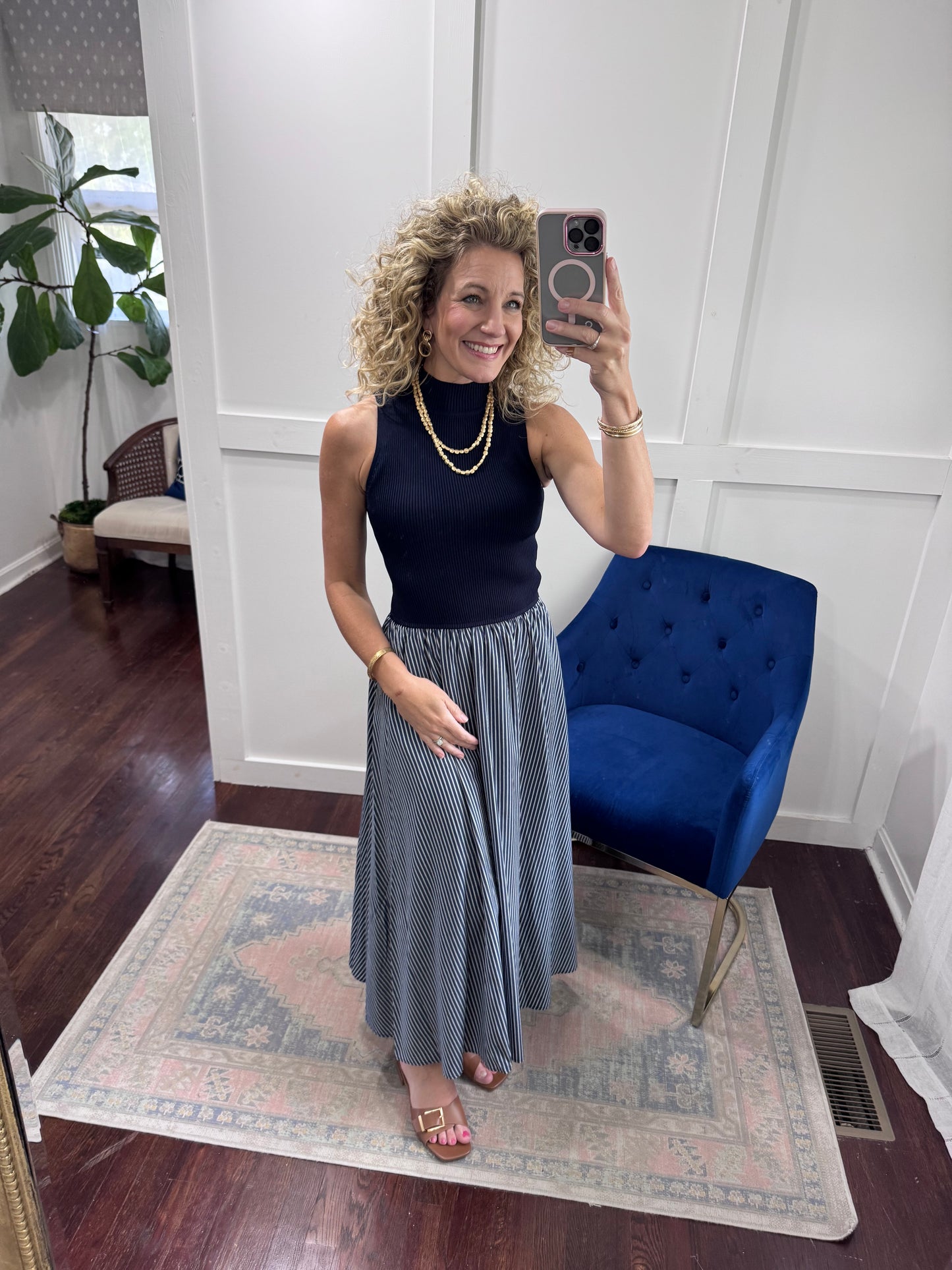 Navy mock neck sweater dress