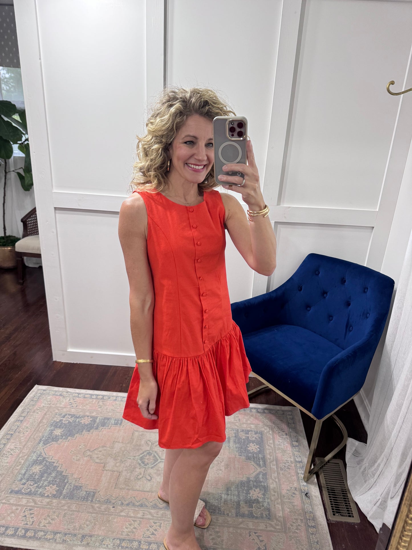 Orange red button dress