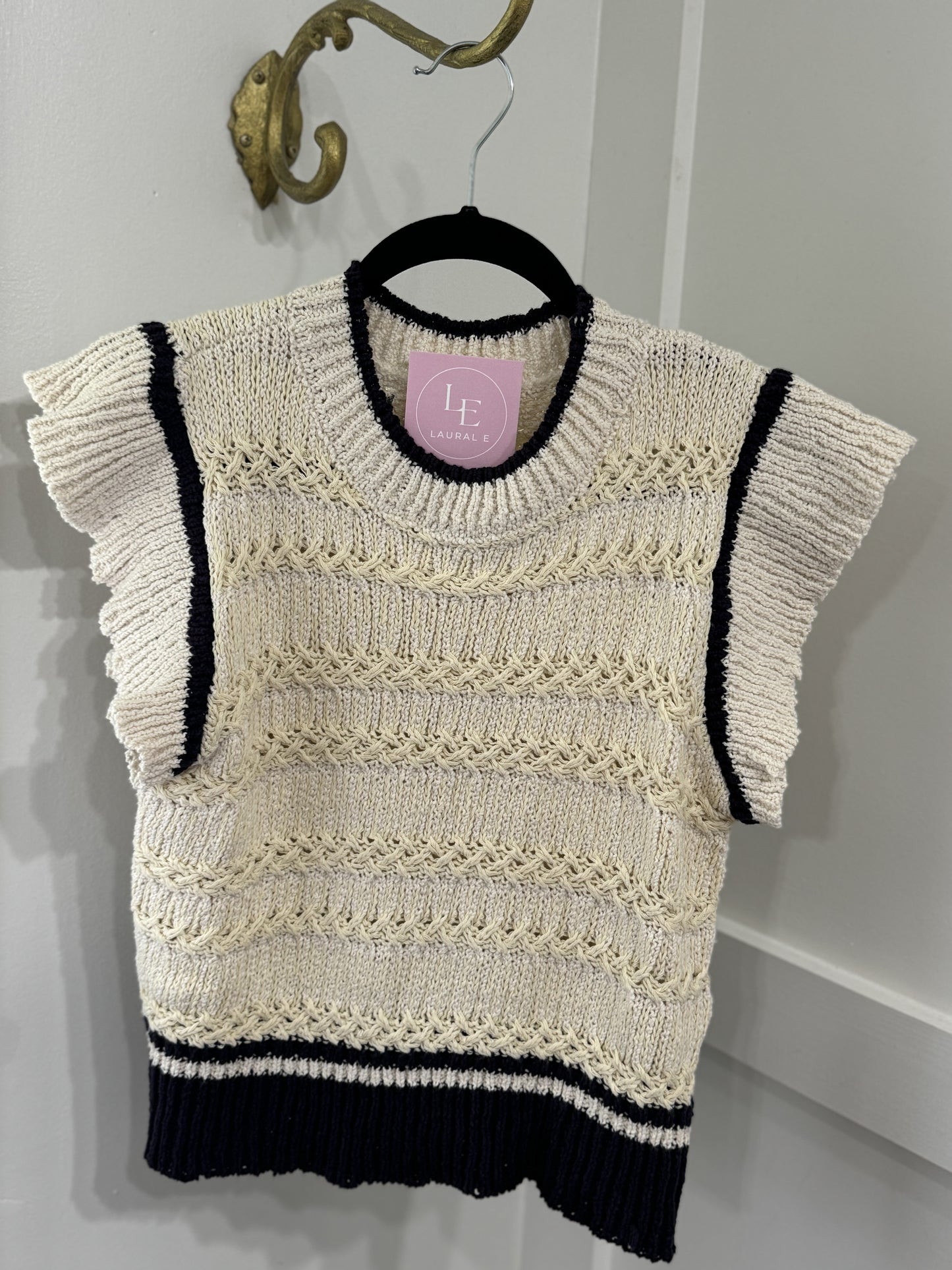 Ivory Navy cap sleeve sweater