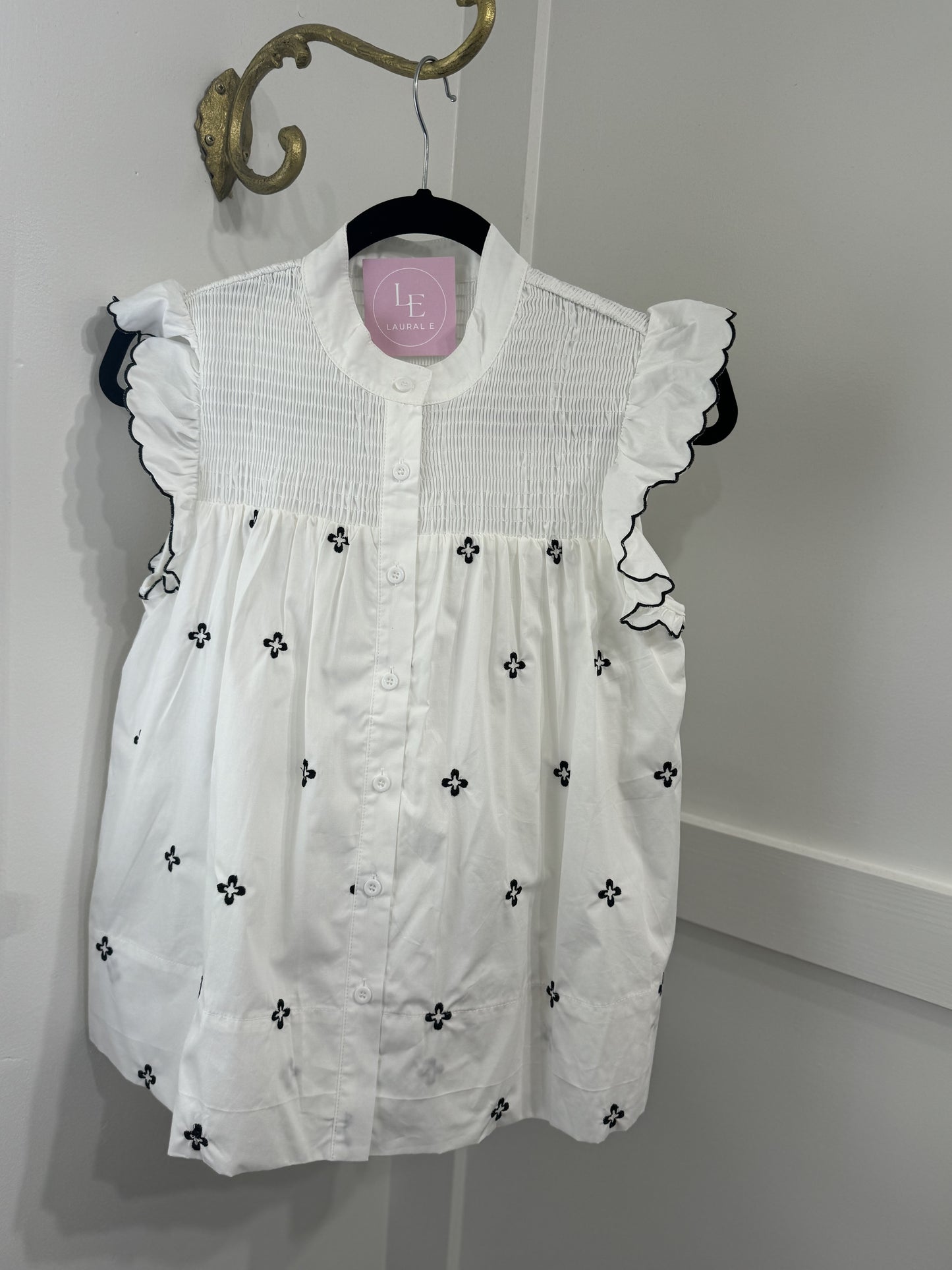 White black flower smock top