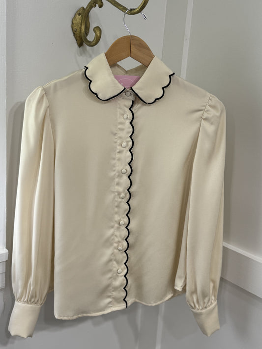 Cream scallop satin button up