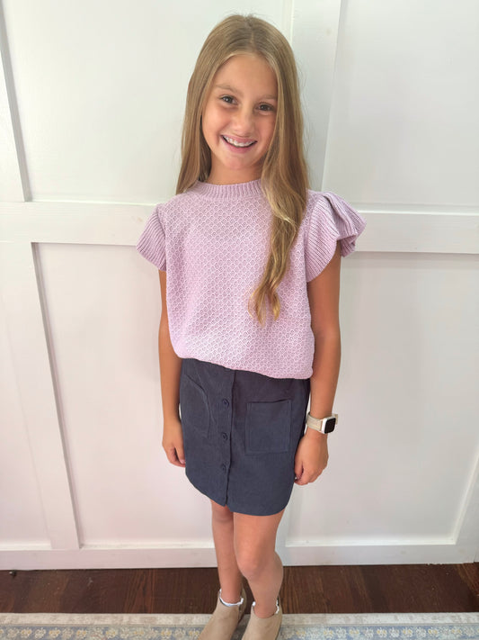 Tween ruffle sleeve lavender sweater