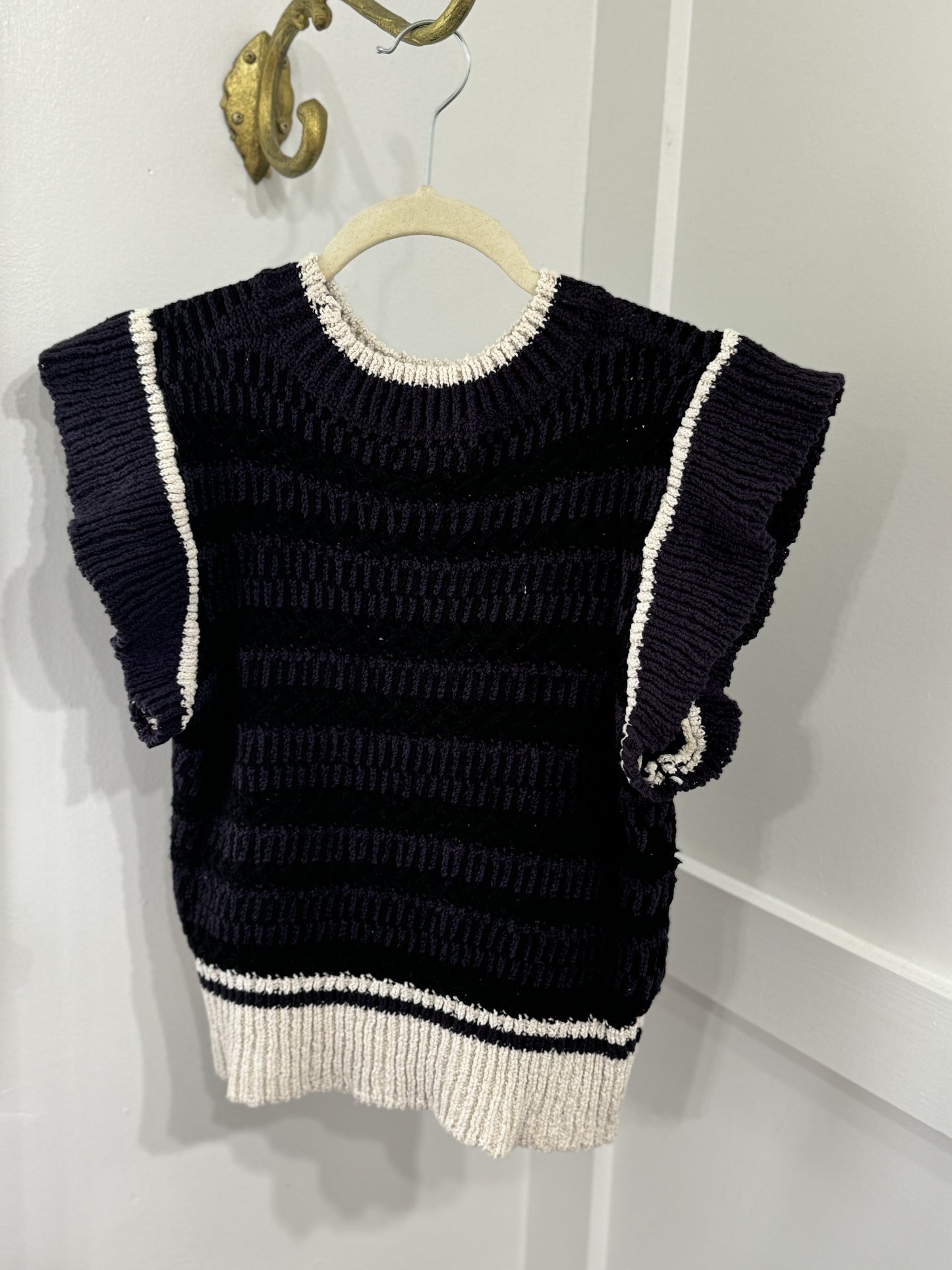 Black navy ivory cap sleeve sweater