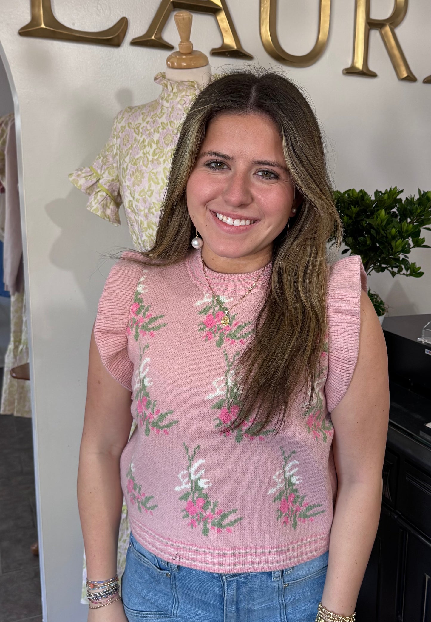 Flower pink sweater