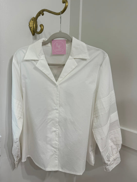 White poplin pleat button down