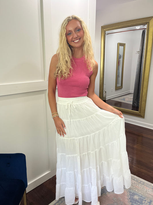 Coastal tiered maxi skirt white