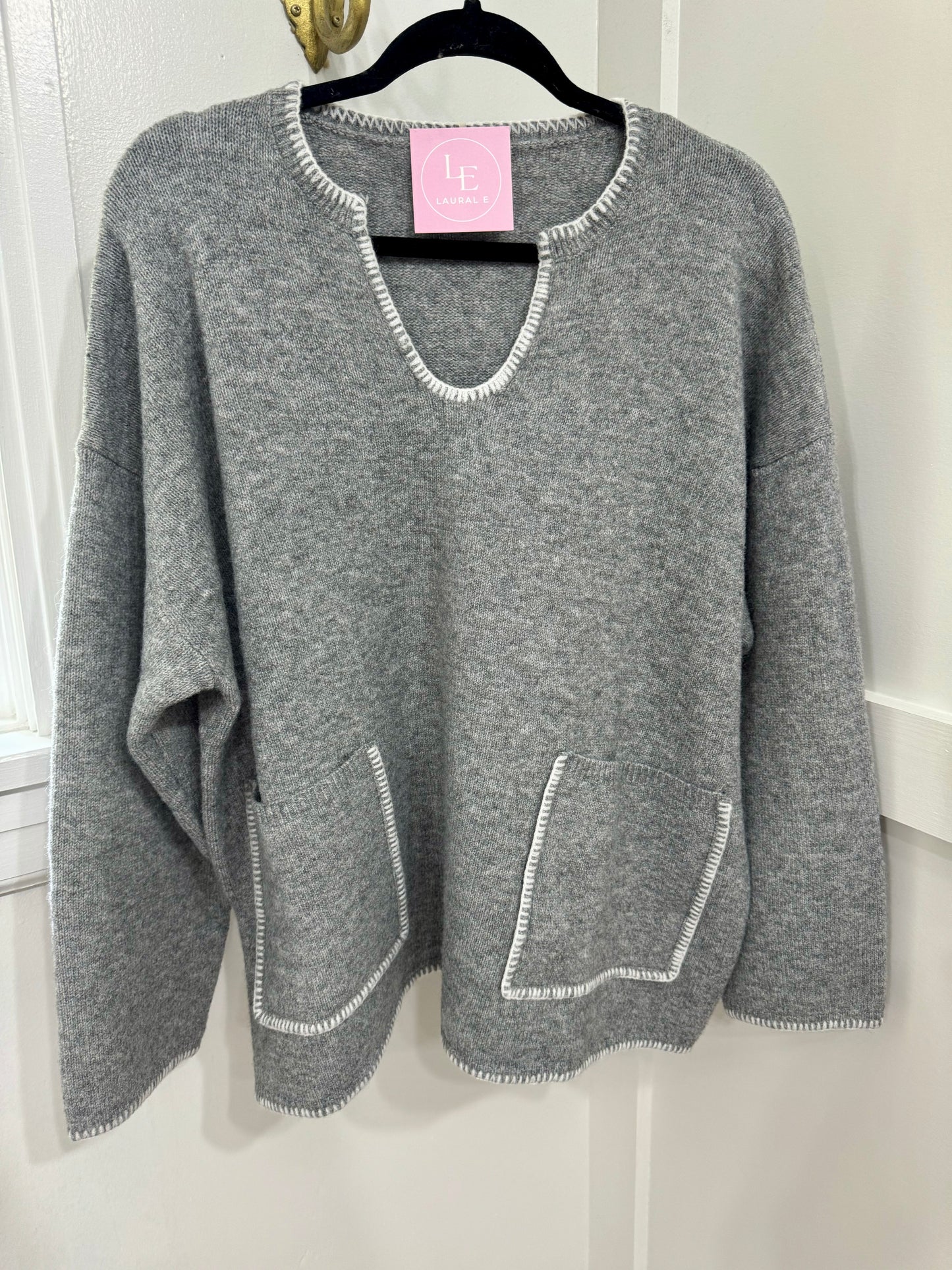 Grey sweater with contrast stitching