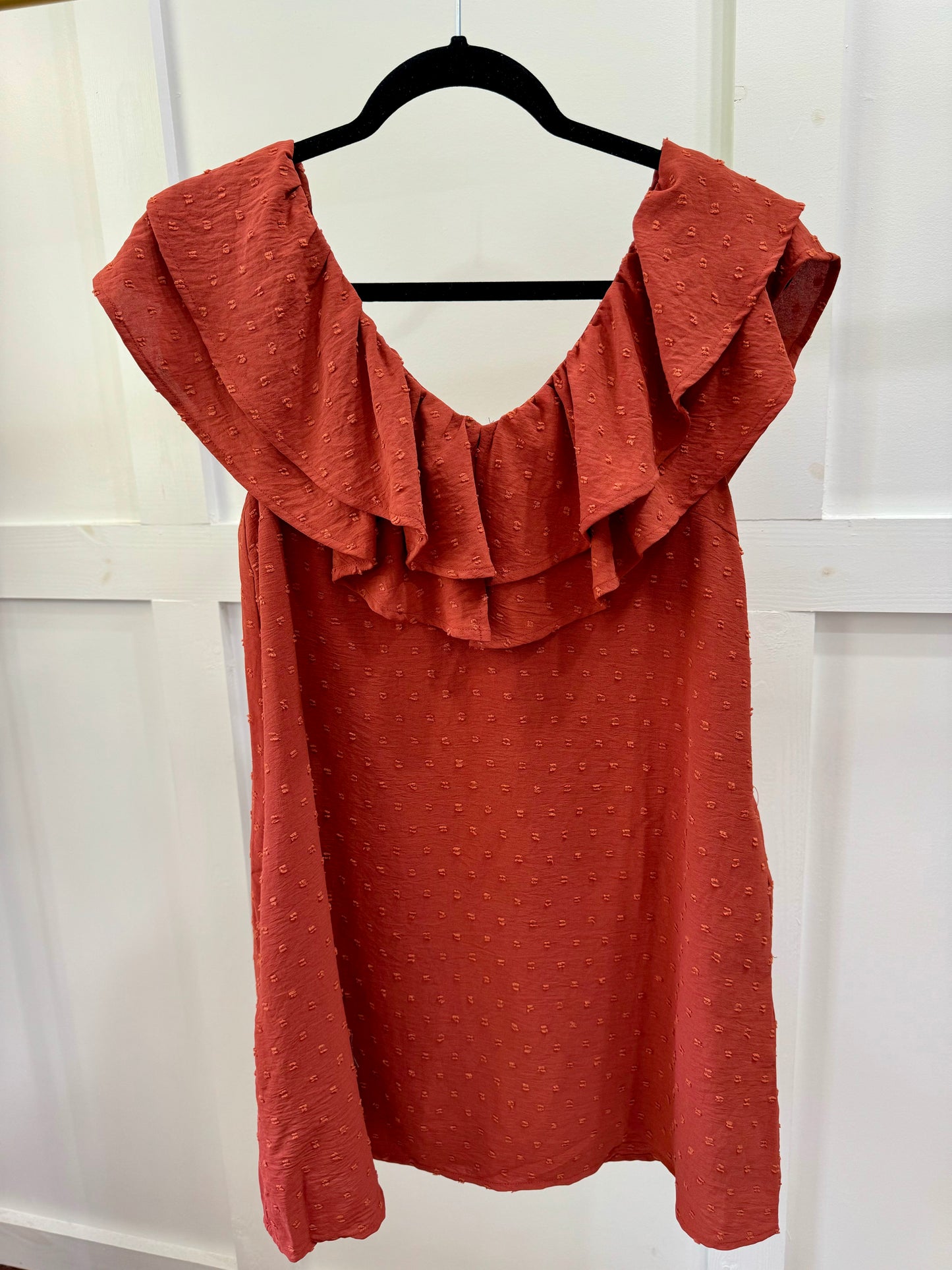 Marsala rust ruffle dress