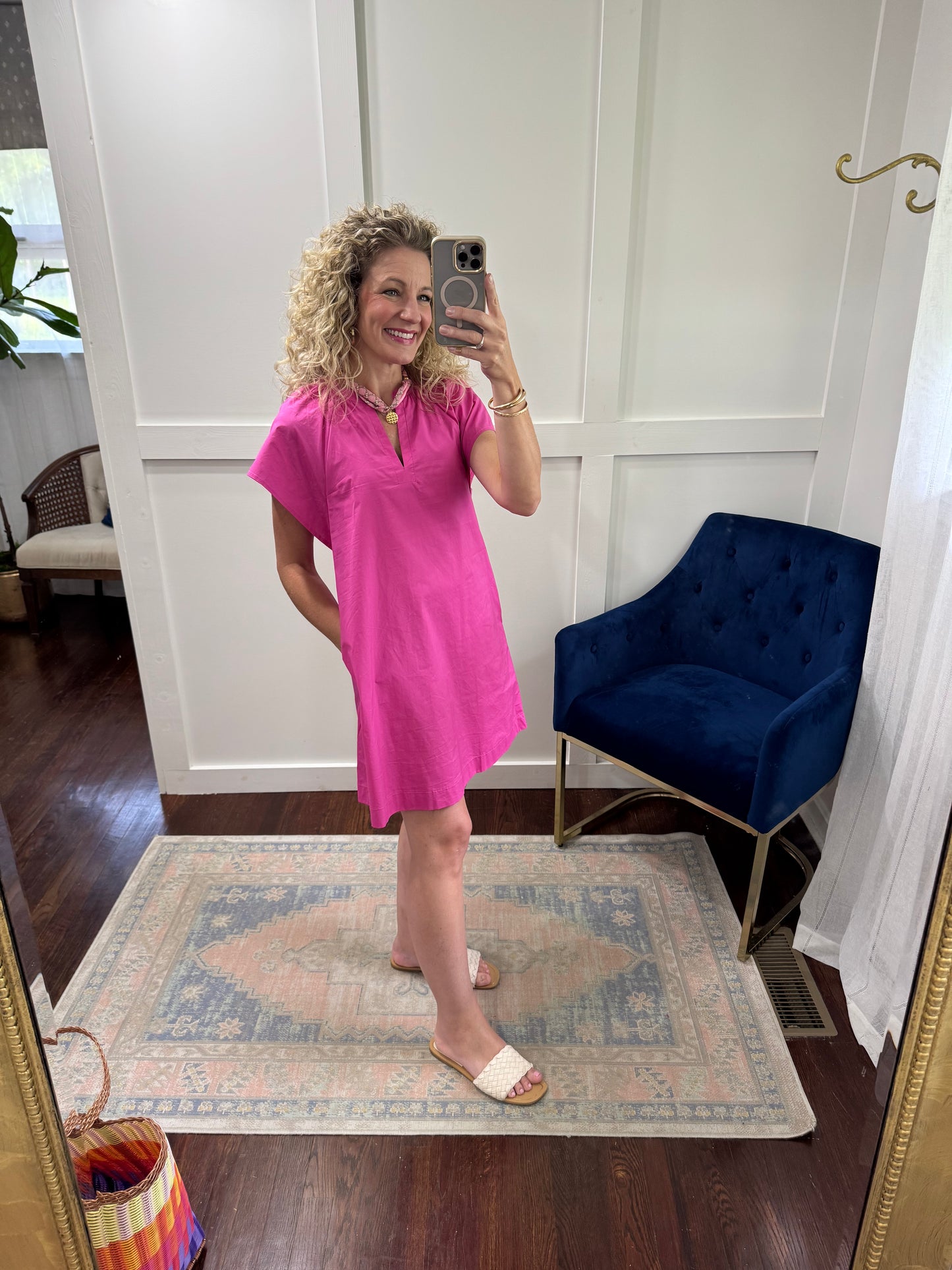 Magenta pink vneck dress