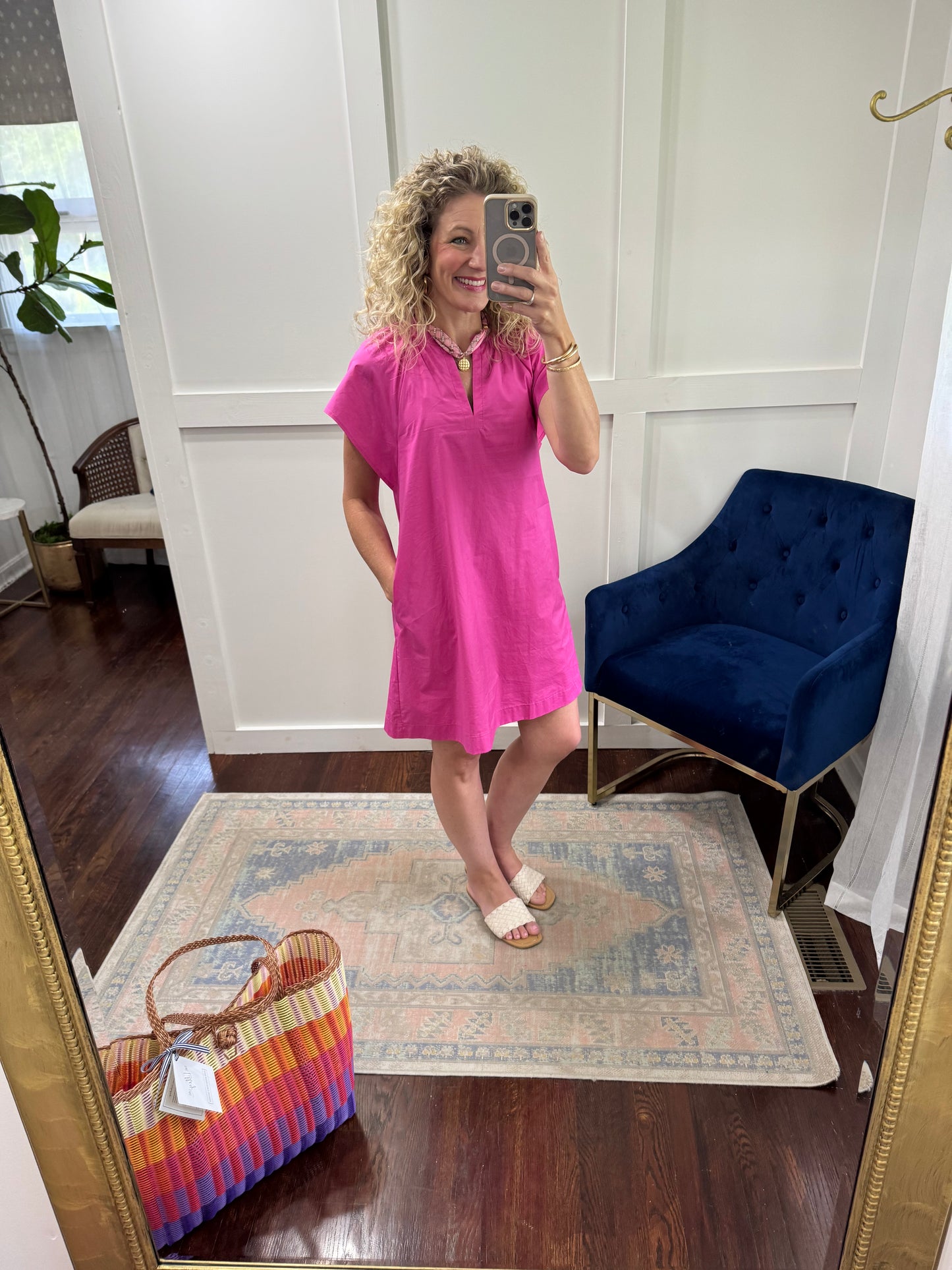 Magenta pink vneck dress