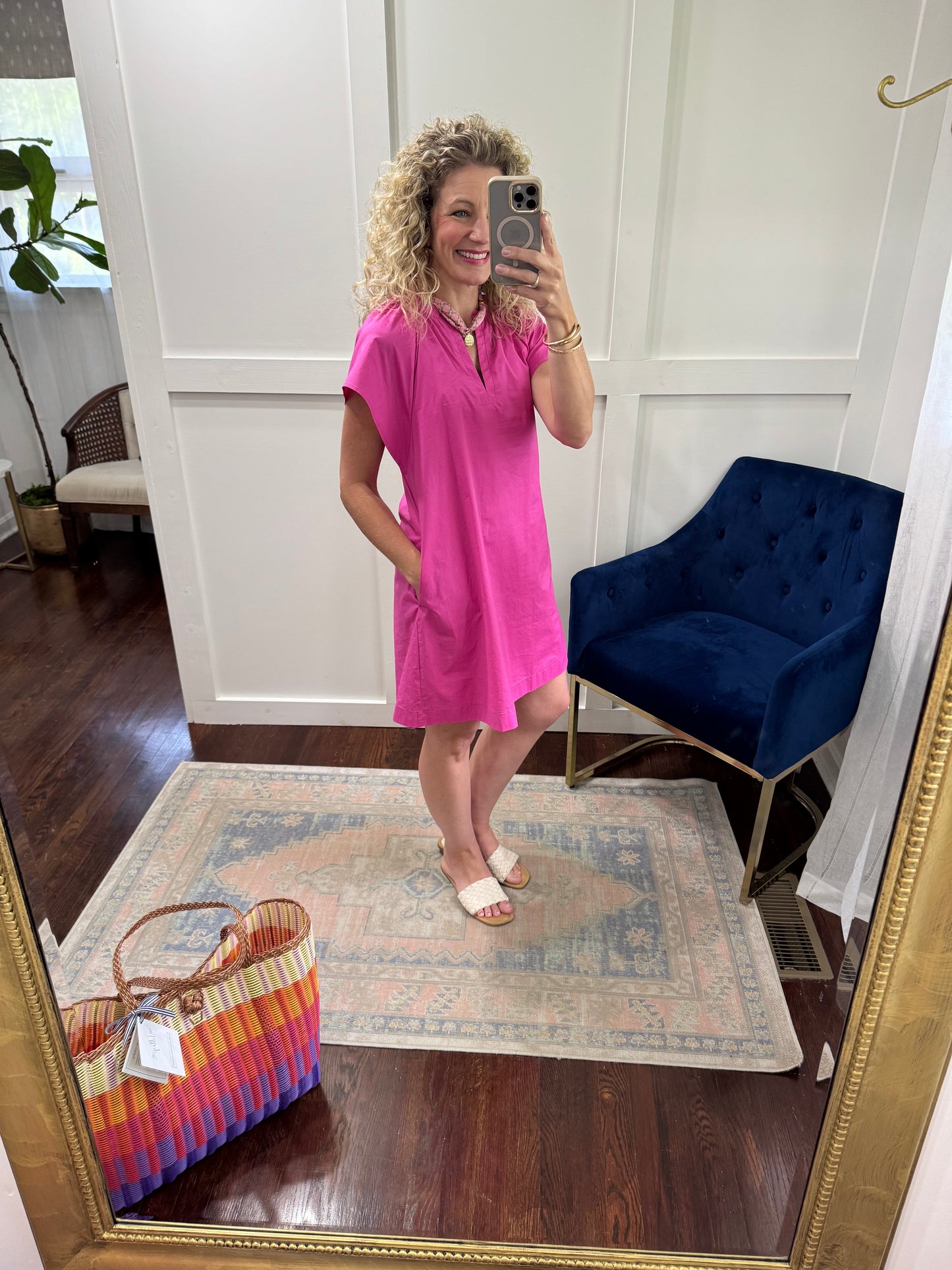 Magenta pink vneck dress