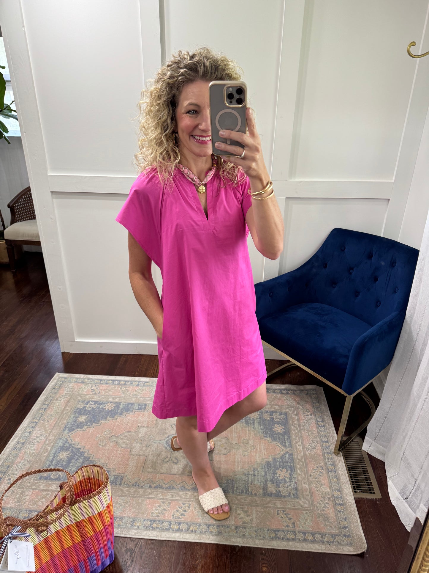 Magenta pink vneck dress