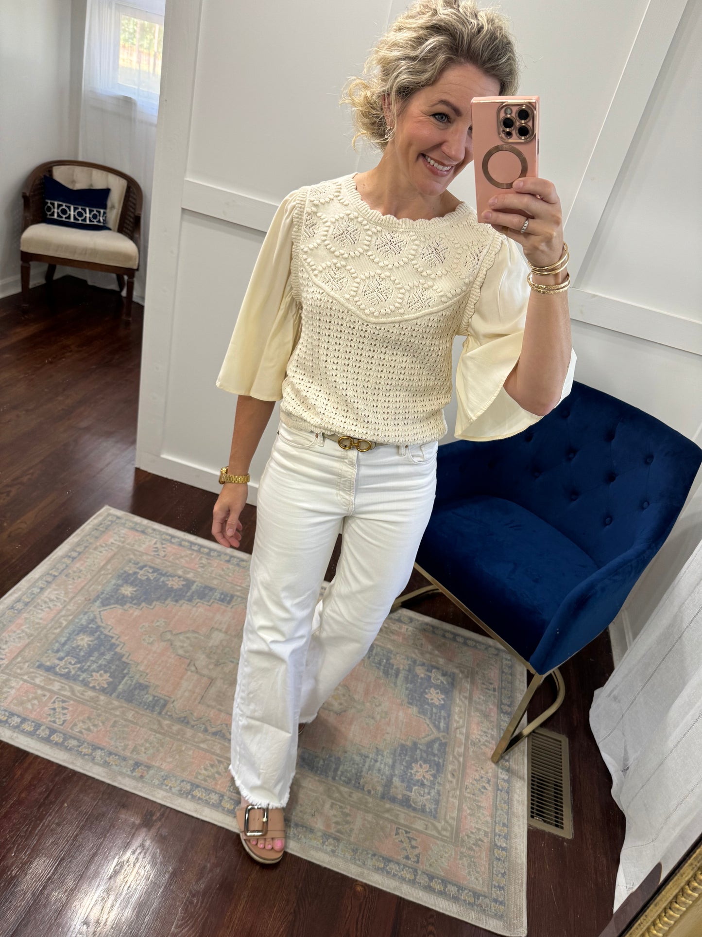 Vintage cream sweater with cotton sleeve