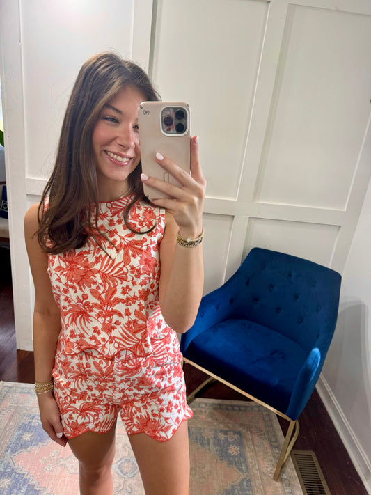 Orange toile sleeveless top