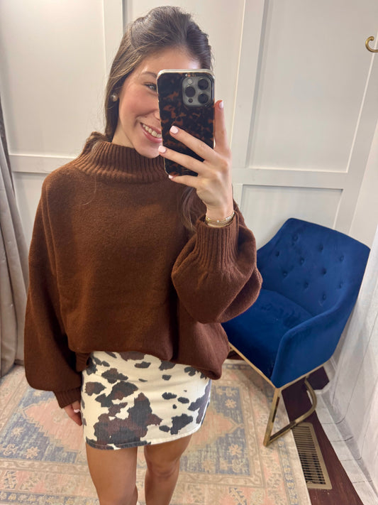 Dark cocoa mock neck sweater