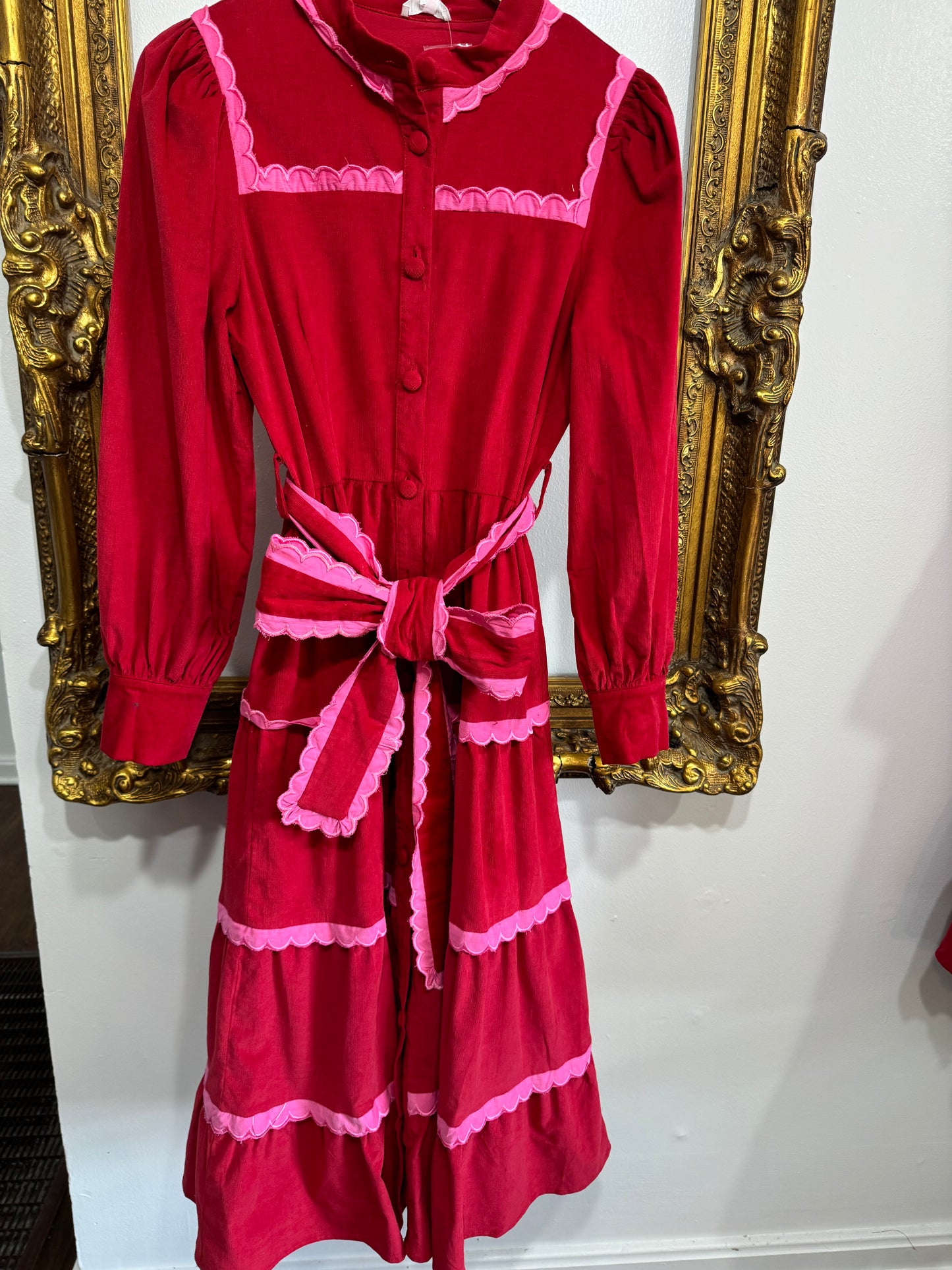 Red pink corduroy dress