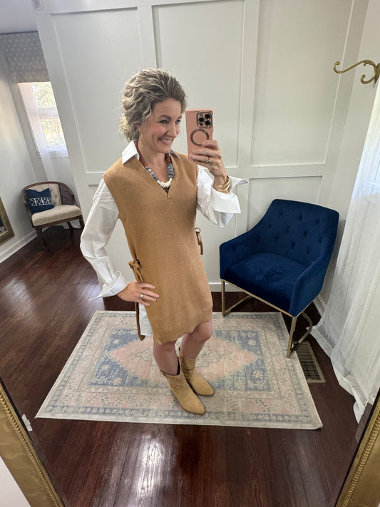 Tan sweater shirt dress