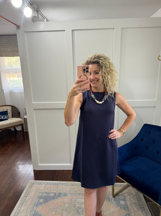 navy fit and flare dress