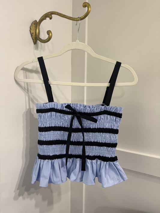 Blue and navy smocked top