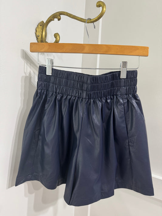 Navy faux leather shorts