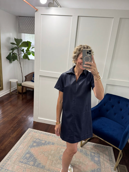 Navy leather dress