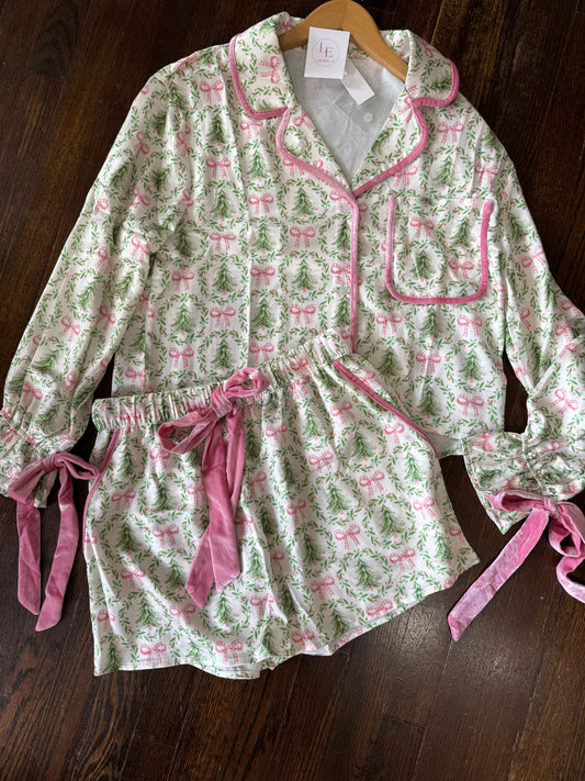 Christmas tree satin pj set