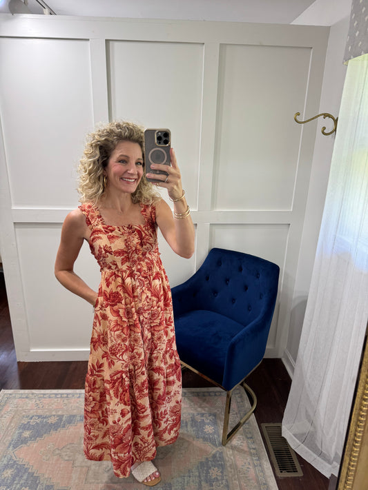 Rust red floral midi