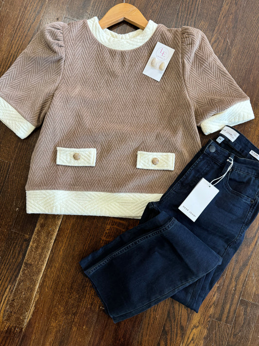 Taupe ivory corduroy top