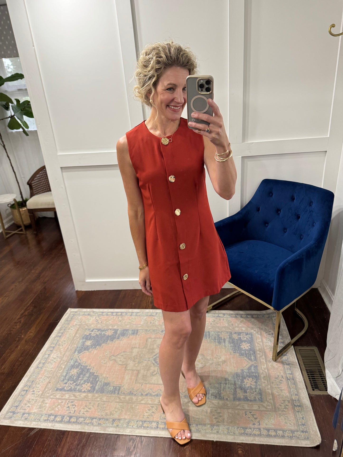 Rust button front dress