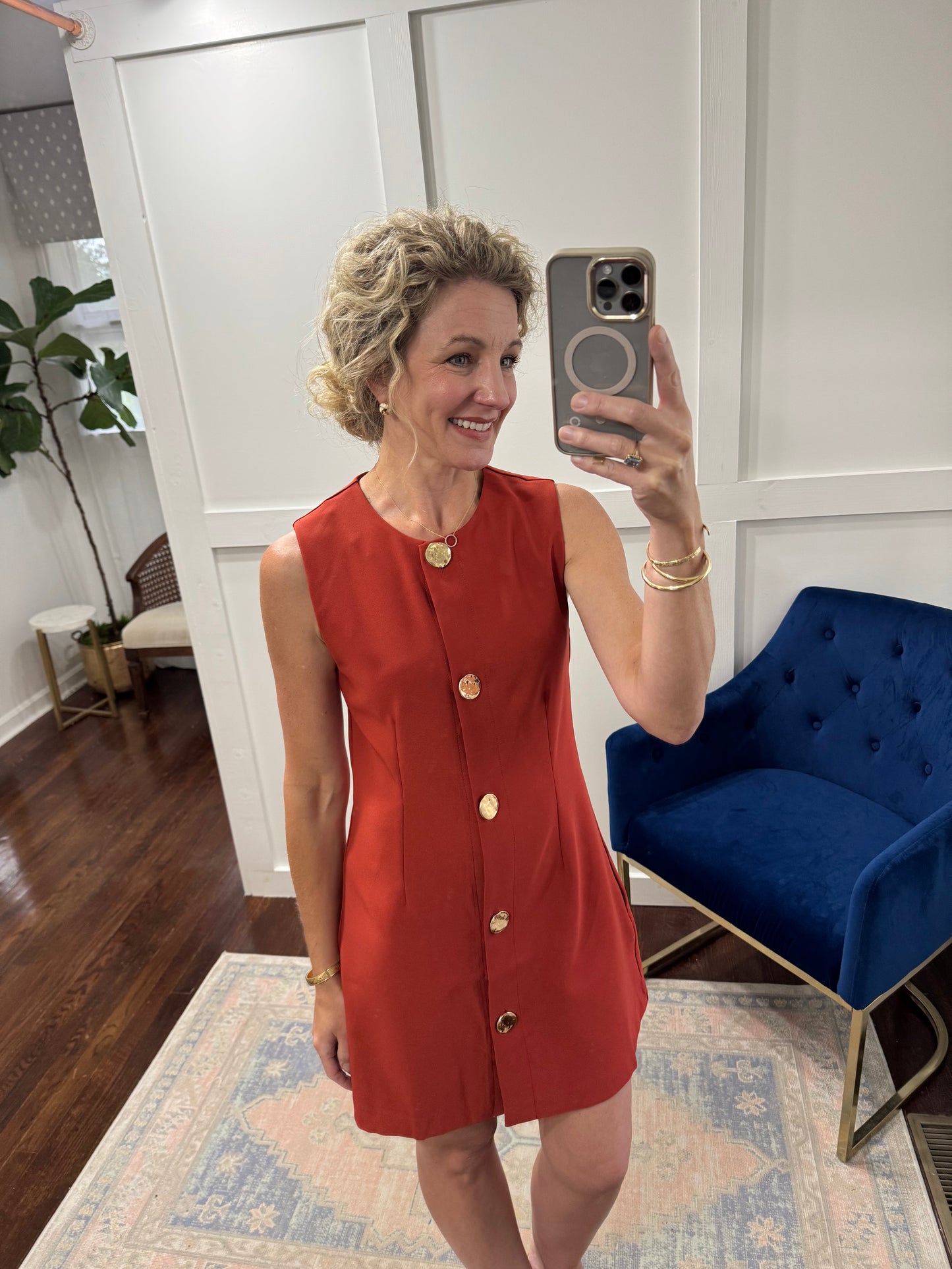 Rust button front dress