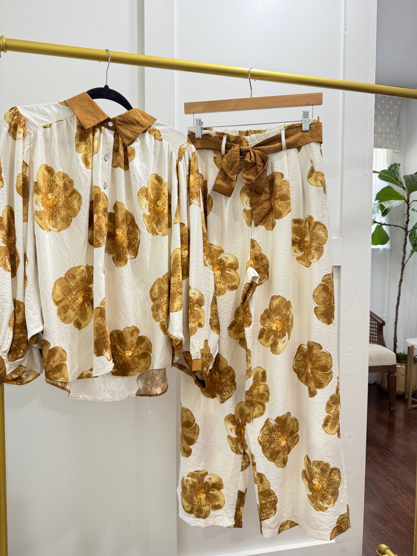 Taupe flower power top
