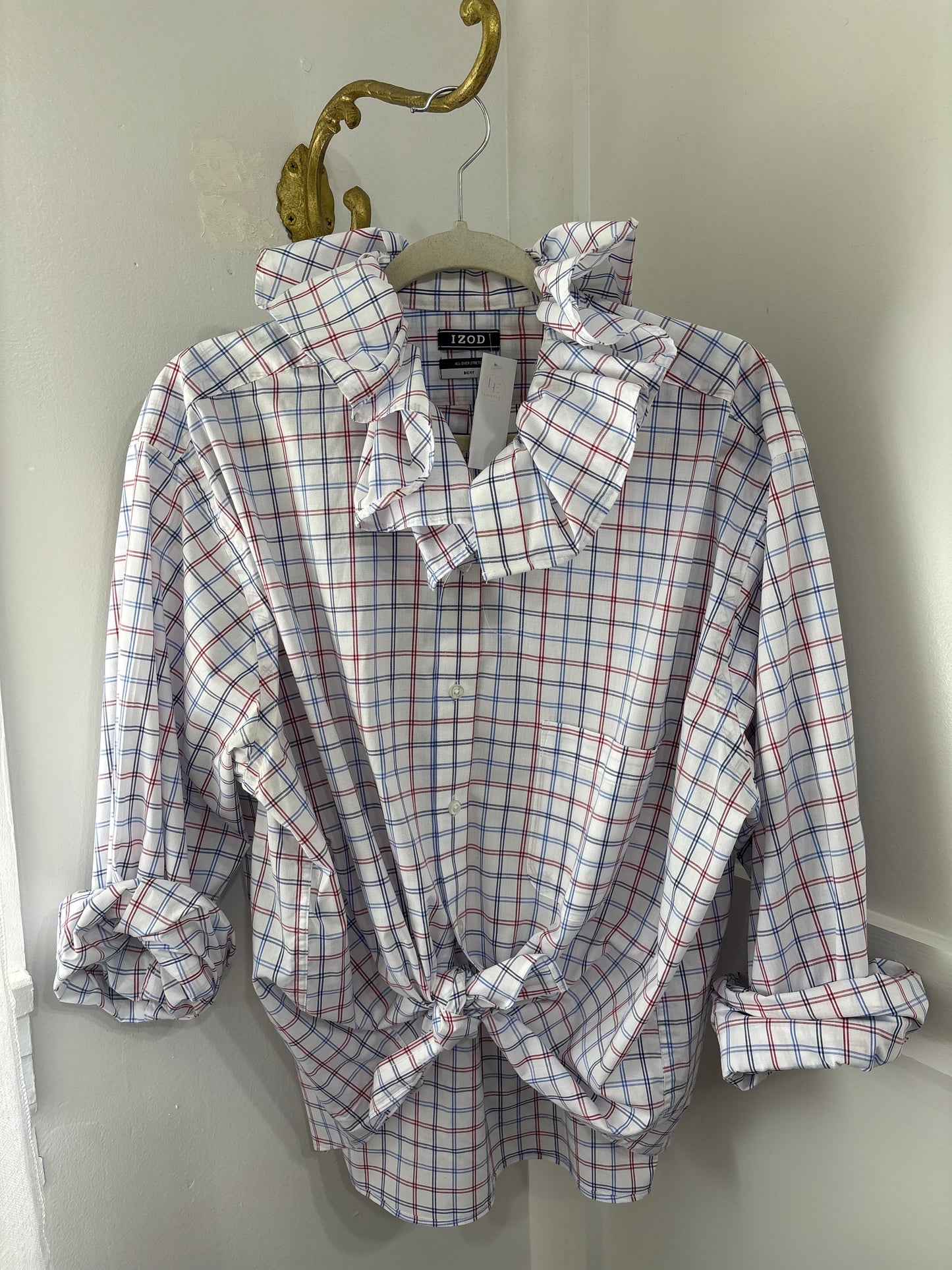 Blue red plaid ruffle shirt