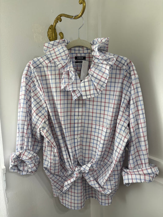 Blue red plaid ruffle shirt